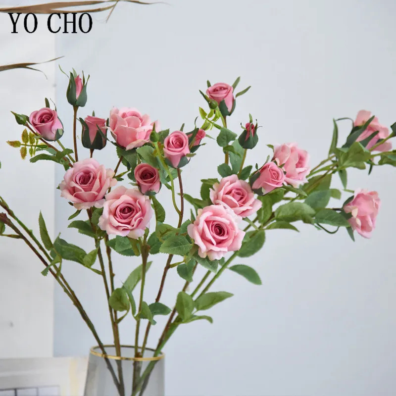 5 Head/Bundle Artificial Flowers Silk Rose Long Branch Bouquet for Wedding Home Decoration Fake Plants DIY Wreath Accessories