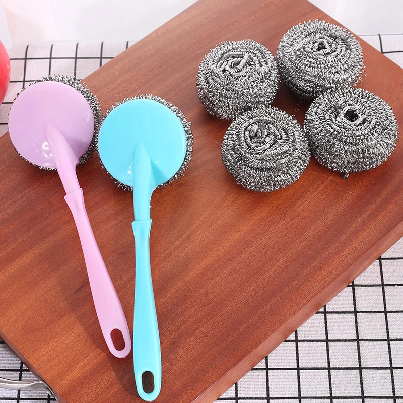 20pcs Stainless Steel Cleaning brush Replaceable Wire Ball Brush Pan Dish Tile Sink Kitchen Bathroom Cleaning Brush Pot Artifact