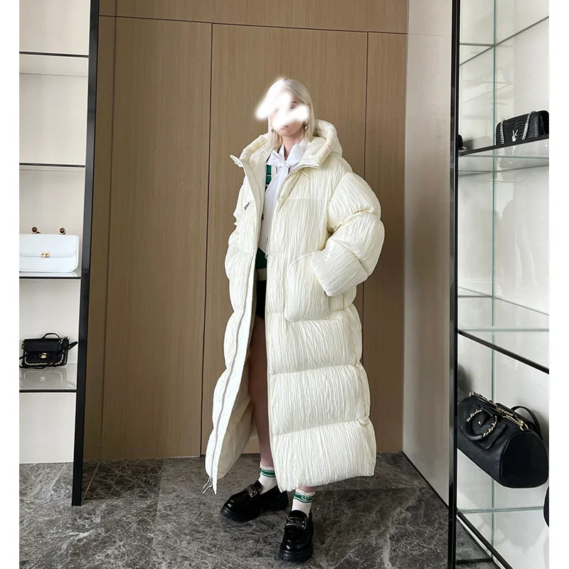 Fashion Women's Wrinkle Fabric Fluffy Thicker Warm Down Coat Female Winter Bread Style Warm Oversized Down Parkas Coats wy581