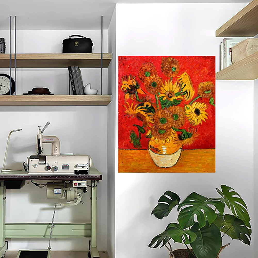 Handpainted Sunflowers Oil Painting by Van Gogh Flower Canvas Art Reproductions Wall Decor for Dinning Room, Kitchen,Study Room