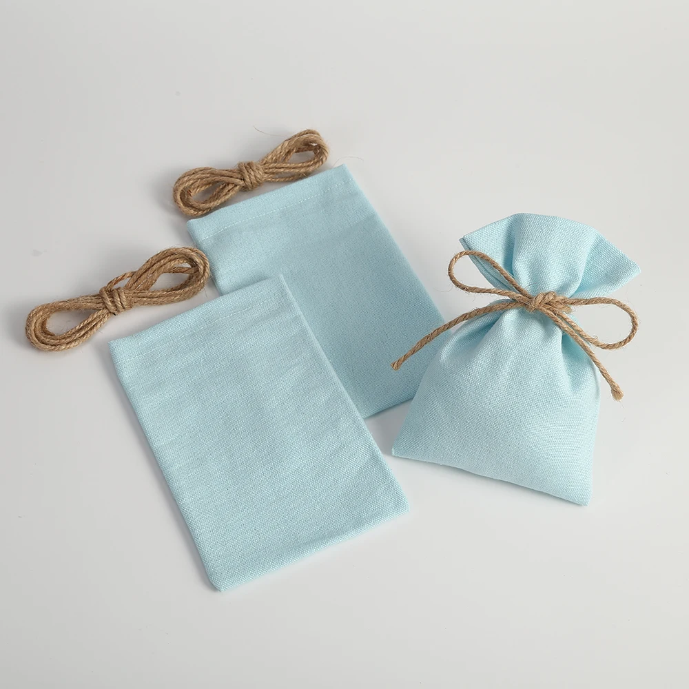50pcs Blue Jewelry Cotton Bag Burlap Bucket Muslin Pouches for Wedding Party Candy Bag Organizer Custom Jewelry Packing Gift Bag