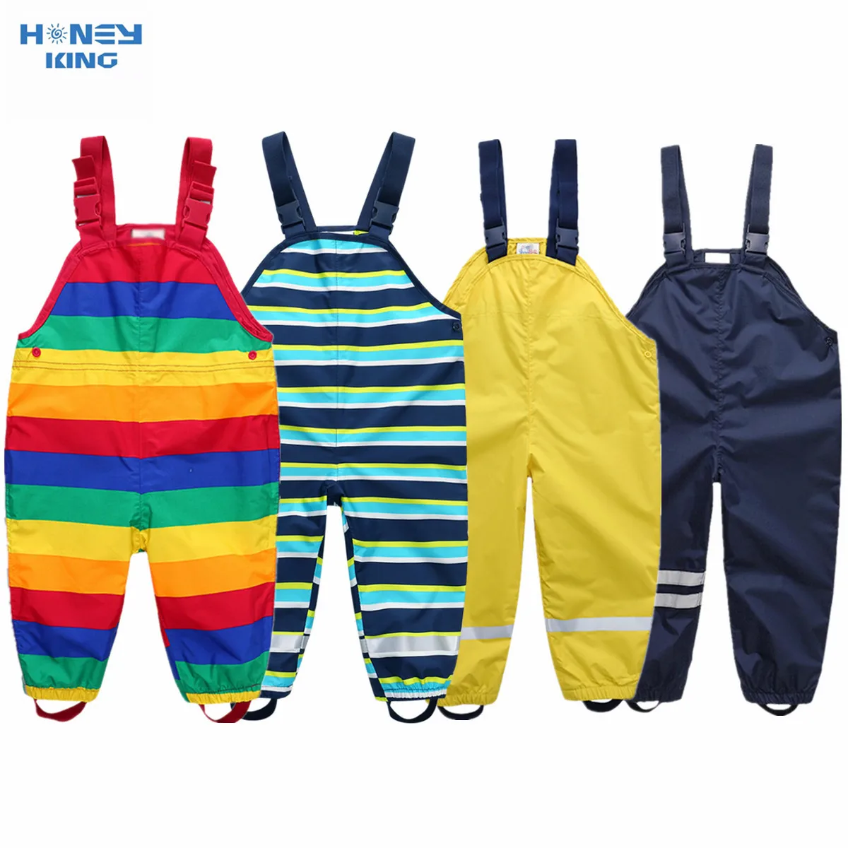 HONEYKING Children Waterproof Rain Pants Baby Jumpsuits Boys Girls Overalls Pants Fashion Kids Overalls