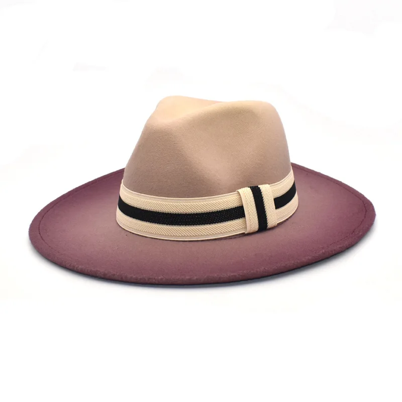 Gradien Wool Jazz Fedoras Hats Casual Men Women Fashion Hat Leather Belt Felt Hat Panama 2021 Trilby Formal Party Cap 55-58CM