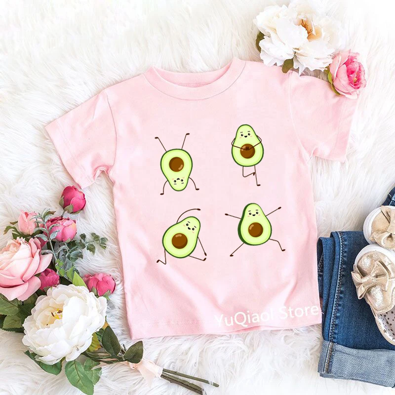 Cute Cartoon Yo-Ga Avocado T Shirt Funny Kids Tshirt Summer Pink Tshirt Excercise Clothes Baby Toddler Teen Girl T-Shirt Top Tee