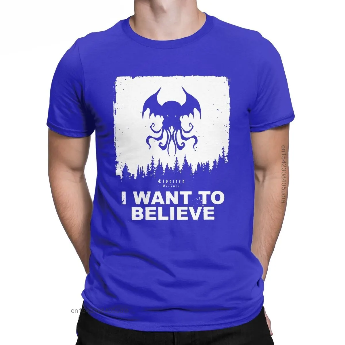 Novelty I Want To Believe In Cthulhu Eldritch Dreamer T-Shirt Men Crew Neck Cotton T Shirt Lovecraft Short Sleeve Tee Shirt