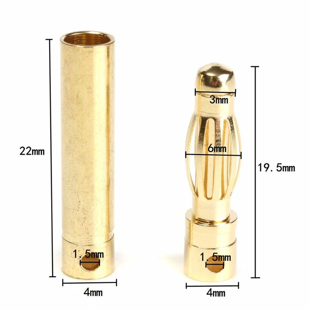 10pair/lot 2.0mm 3.0mm 3.5mm 4.0mm 5.0mm 5.5mm 6.0mm 6.5mm 8.0MM Gold Bullet Banana Connector plug for ESC Lipo RC battery Motor