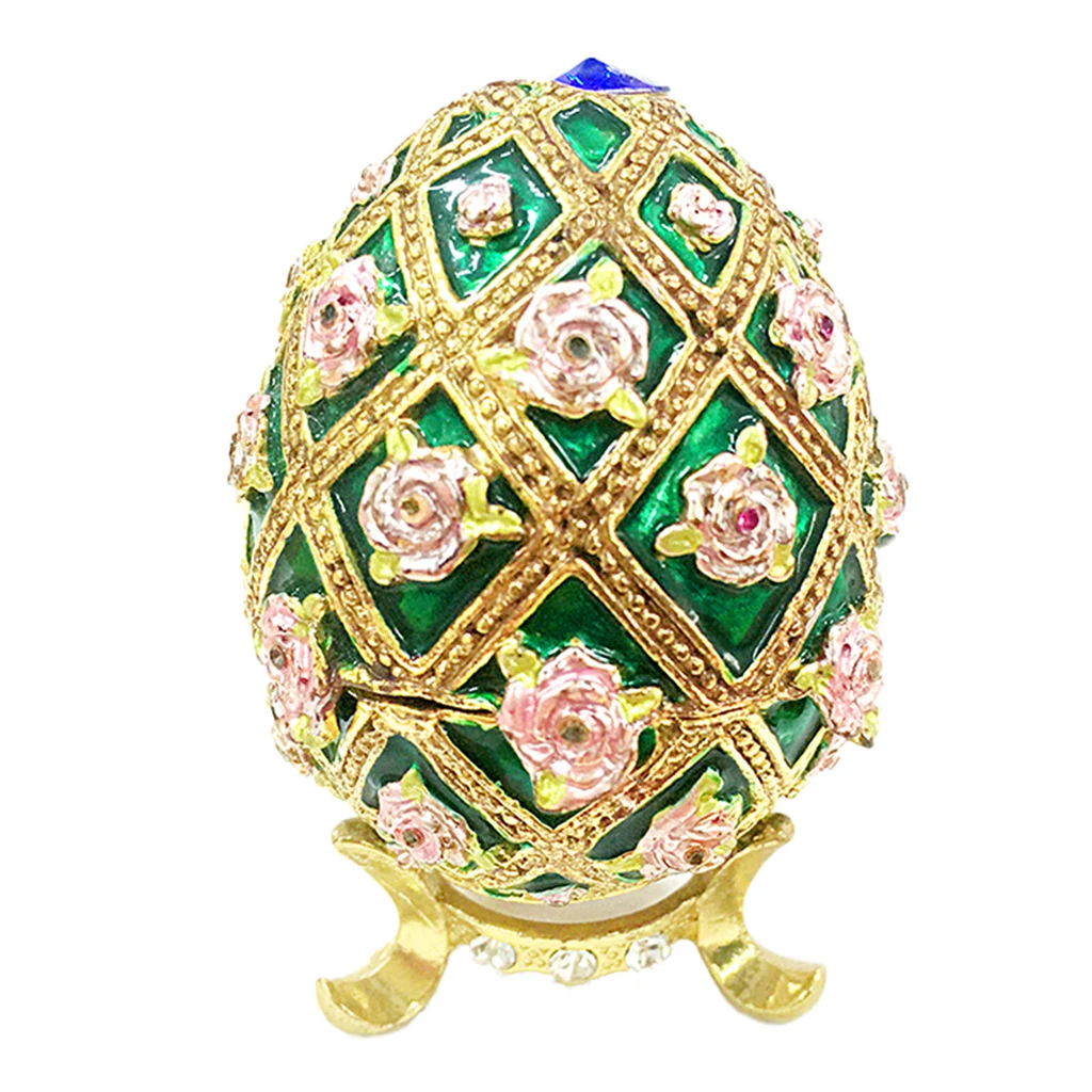 

Prettyia Diamante Craft Jewelry Trinket Box Rose Green Egg Christmas Wedding