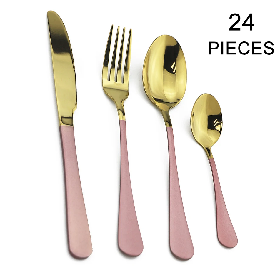 

Knife Spoon Fork Dinner Set 304 Stainless Steel Dinnerware Gold Mirror Cutlery Set Pink Kitchen Silverware Western Tableware