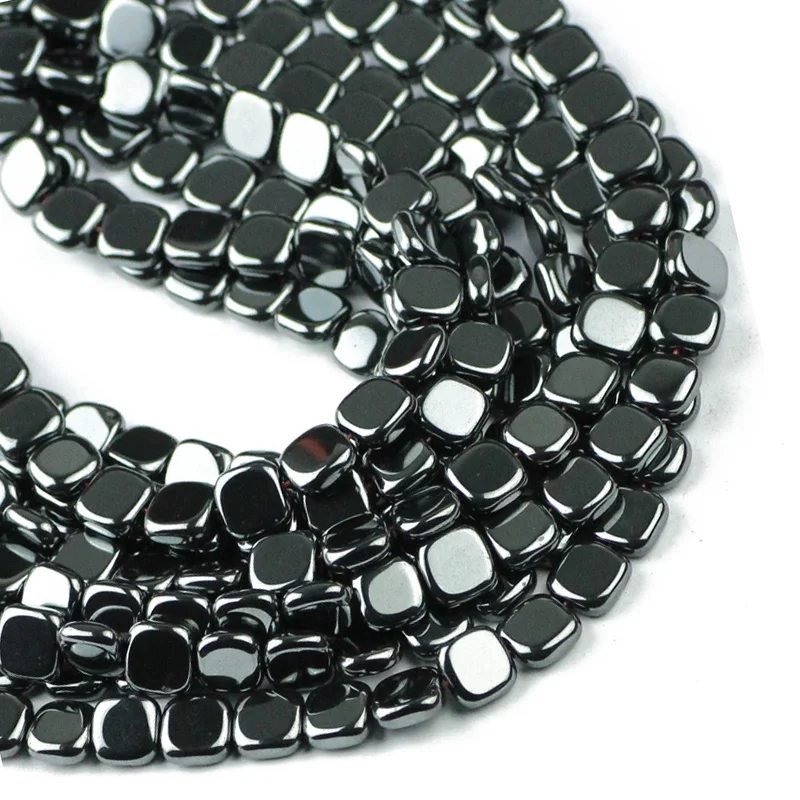 YHBZRET Flat Square Black Hematite Natural Stone Spacer Cuboid Loose beads For Jewelry making 3/4/6/8MM bracelet accessories DIY