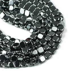 YHBZRET Flat Square Black Hematite Natural Stone Spacer Cuboid Loose beads For Jewelry making 3/4/6/8MM bracelet accessories DIY