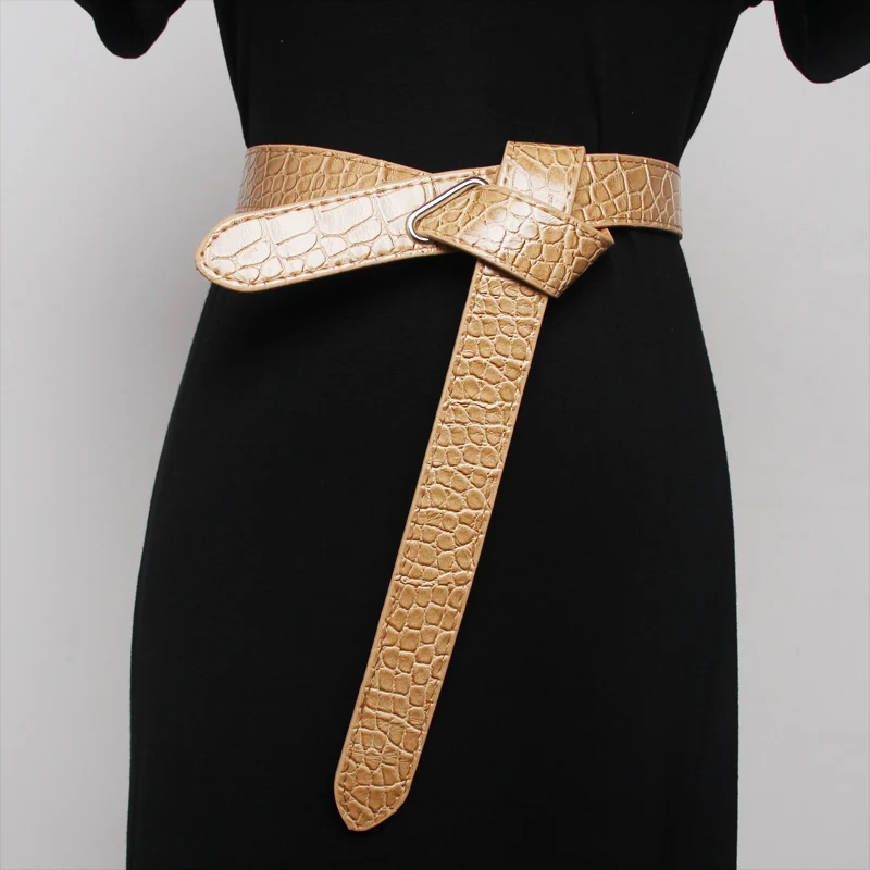 Ms Pinggang Penyegelan Dapat Mengikat Simpul Sederhana Gaya Dekorasi Rok Sweater Fashion Wanita Belt Pola Ular Halus belt Dark