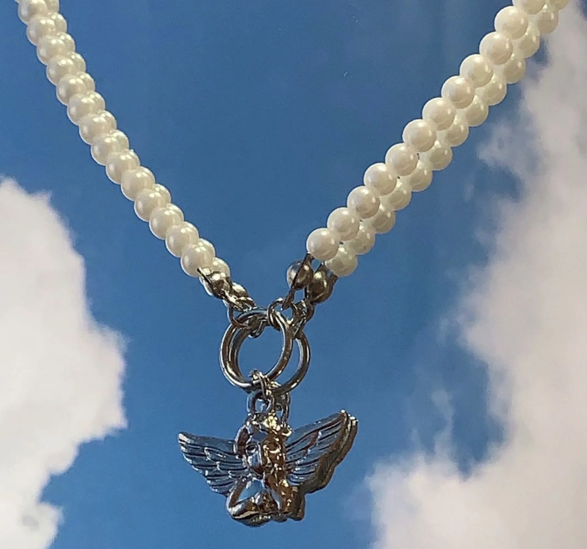 Harajuku Vintage Pearl Cupid Angel Necklace for Women 90s Indie Aesthetic Goth Grunge Fairy Core Y2K Jewelry Friendship Gifts