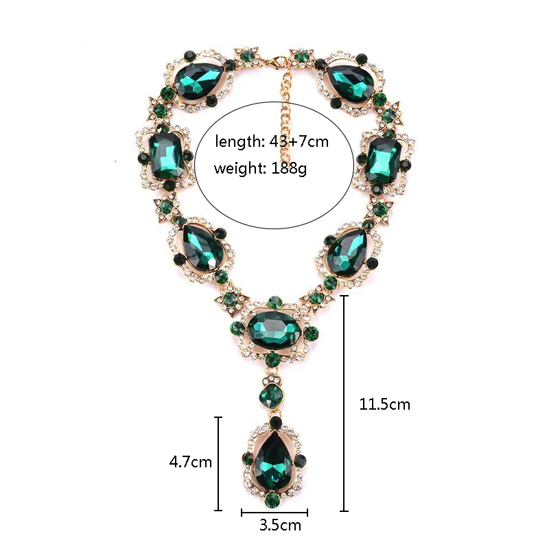 2024 New ZA Red Green Glass Crystal Gem Large Collar Choker Necklace Women Indian Ethnic Statement Big Bib Necklace Jewelry