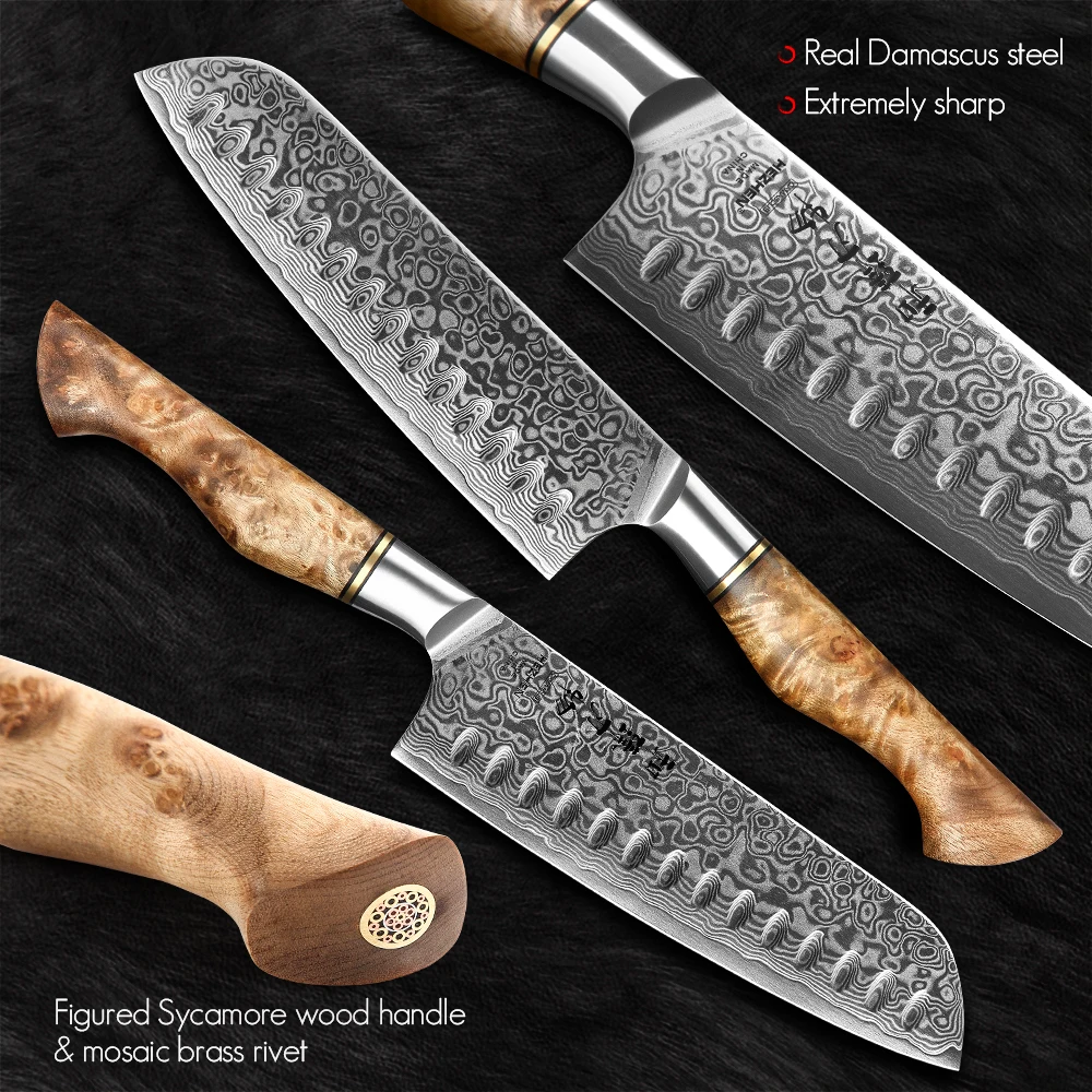 HEZHEN 7 inch Santoku Knife Real 67 Layer Damascus Super Steel Cut Meat Fish vegetable Janpanese Cook Knife Sharp  Kitchen Knife