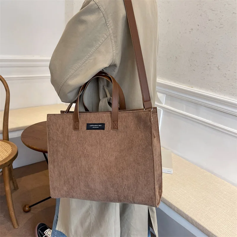 Borsa a tracolla a tracolla in velluto a coste ad alta capacità per donna borsa Shopping Shopper di marca Vintage borse da donna Casual Big Totes