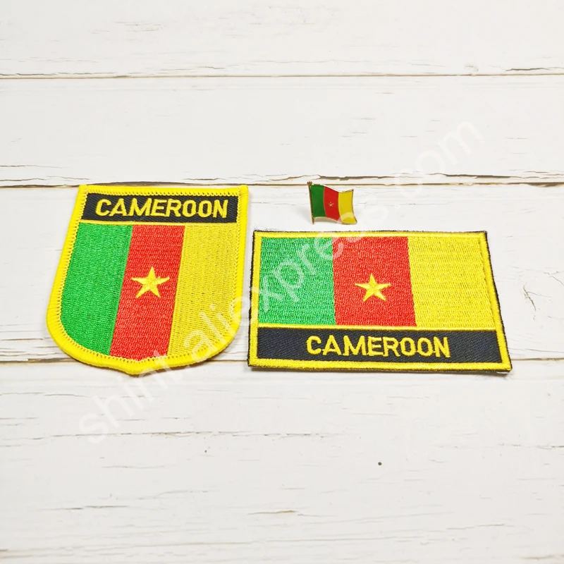 Cameroon National Flag Embroidery Patches Badge Shield And Square Shape Pin One Set On The Cloth Armband   Backpack  Decoration