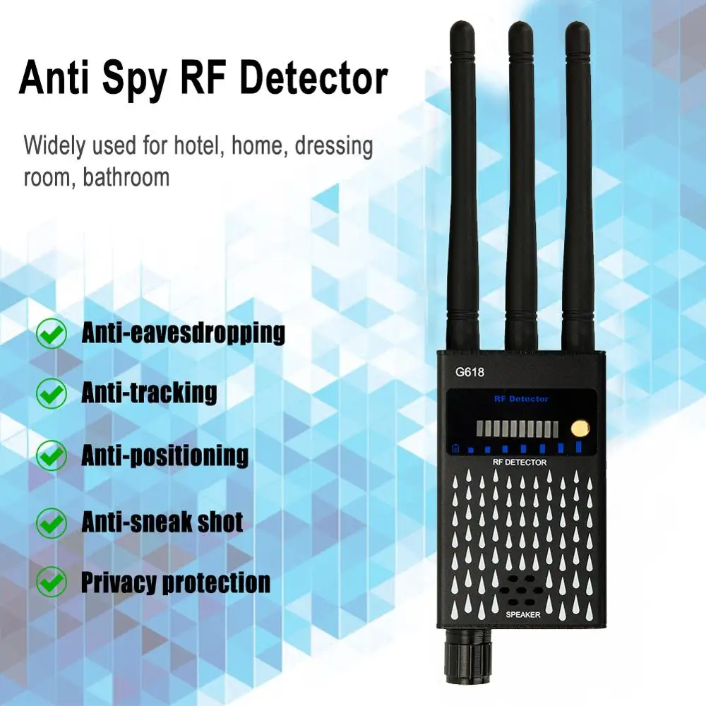 G619/G618 GRF Bug Detector, 1.2GHz&2.4GHz&5.8GHz Wireless Camera Detector, Radio Signal Detector Bug Sweeper with Three Antennas