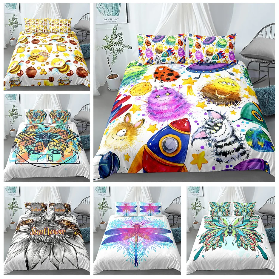 

Butterfly 2/3pcs Kid Bed Cover Set Insect Bee Duvet Covers Adult Child With Pillowcases Comforter Bedding Sets Queen King Size