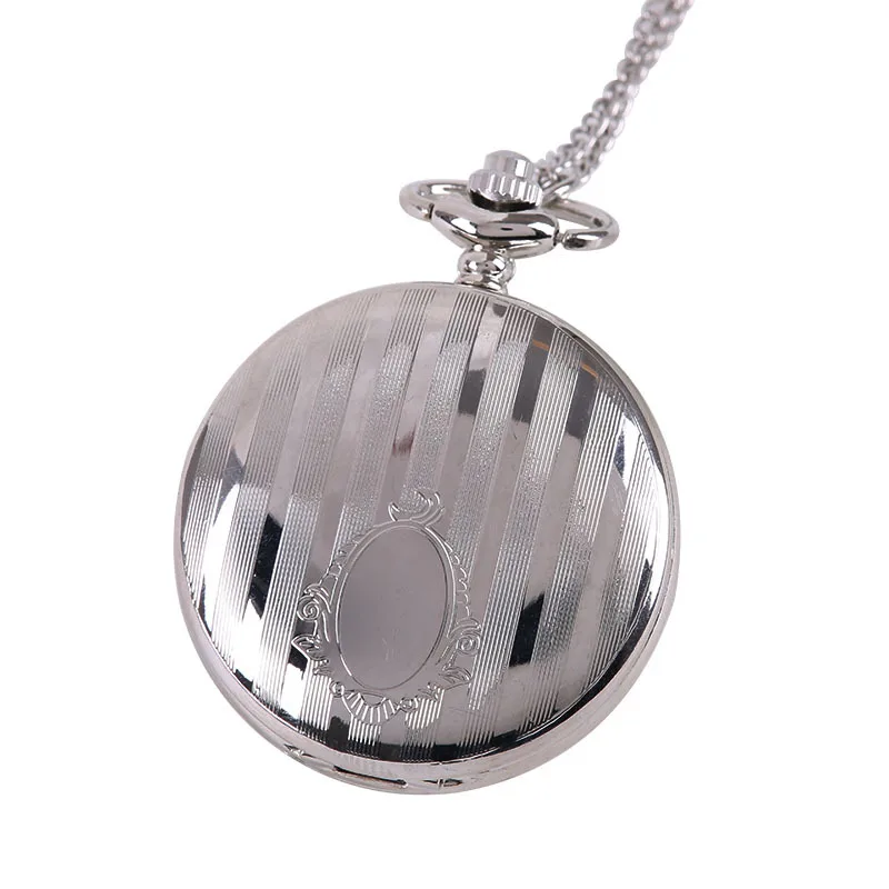 Silver Classic Fine Carved Striped Pocket Watch Large Embossed Magic Pocket Pocket Watch