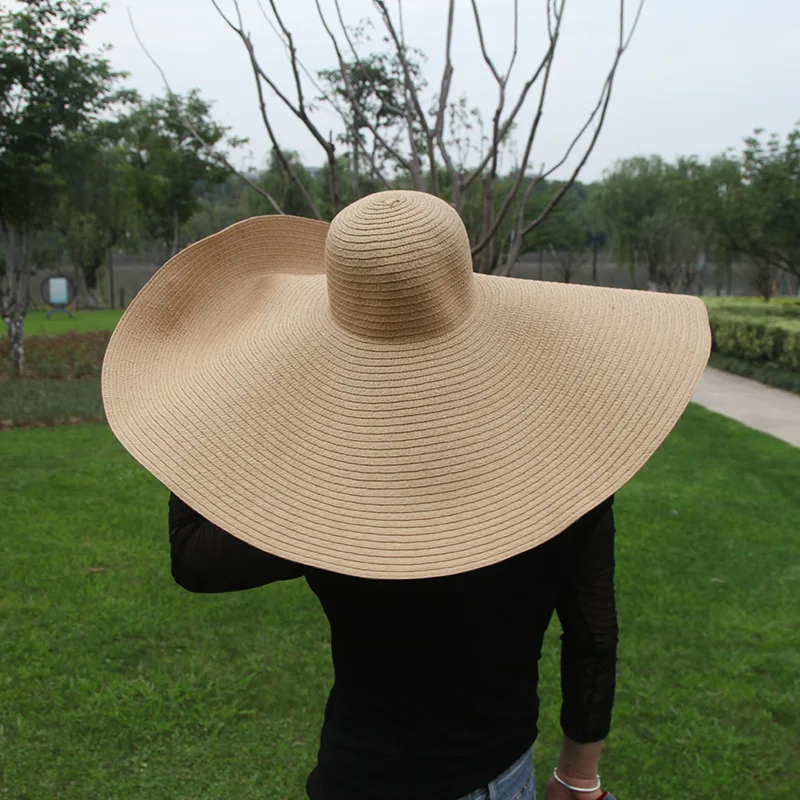 Foldable Giant Women Oversized Hat 70cm Diameter Huge Brim Floppy Summer Sun Beach Straw Hats A601