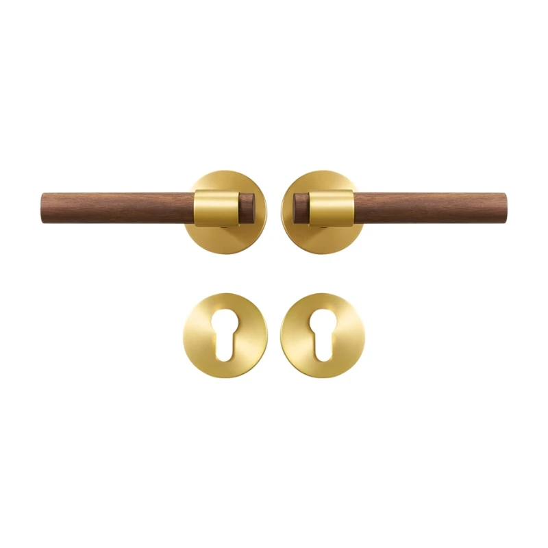 Deurkamer Messing Walnoot Deurslot Set Modern Interieur Slaapkamer Badkamer Dubbele Houten Deurhendel Set Dummy Handvat Knop
