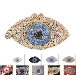 Newest Animail Designer Evil Eye Crystal Purse Women Evening Bag Gold Silver Black Party Clutch Bag Lady banquet pochette sc757