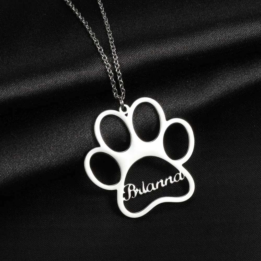 MYDIY Name Necklace Dog Paw Necklace Personalized Dog Necklace Paw Print Dog Bone Initial Charm Pet Jewelry For Gift