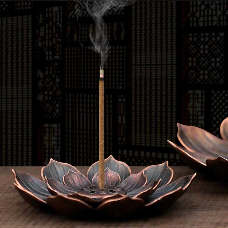 Alloy Incense Burner Holder Buddhism Lotus Line Incense Flower Plate Sandalwood Coil Base Temples Yoga Studios Home Decoration