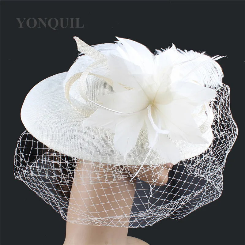 Women Fashion Wedding Hats And Fascinators For Bride feather Floral Veil Bowler Hat Women Banquet Black Party Millinery Cap