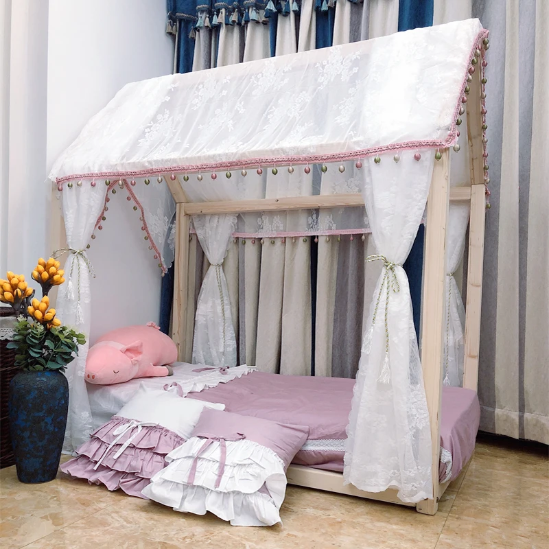 Small House Bed Canopy Valance Children Wood Bed Mosquito Net Bed Curtain Baby Crib Tents Princess Yarn Canopy Girl Room Decor