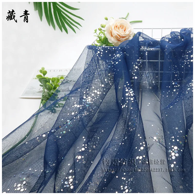 Tela de malla de lentejuelas y lunares galaxia de 1 metro para niñas, vestido de tul, muñecas, tela, falda abombada, costura de prendas, Material de retales decorativo