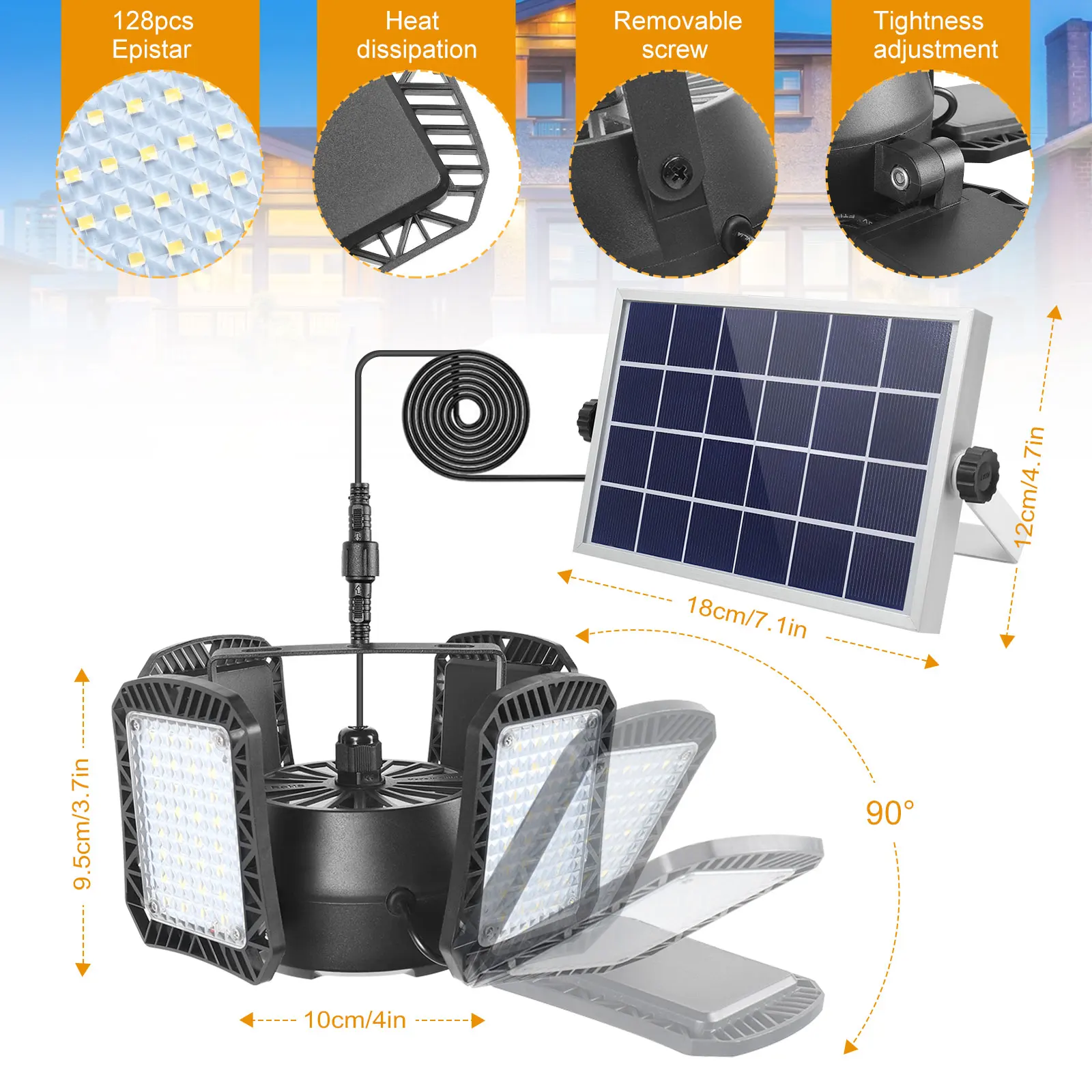 Solar Pendant Light with Remote Control Outdoor Solar Powered LED Sensor Lamp Dimmable Security Light for Garage Garden Porch
