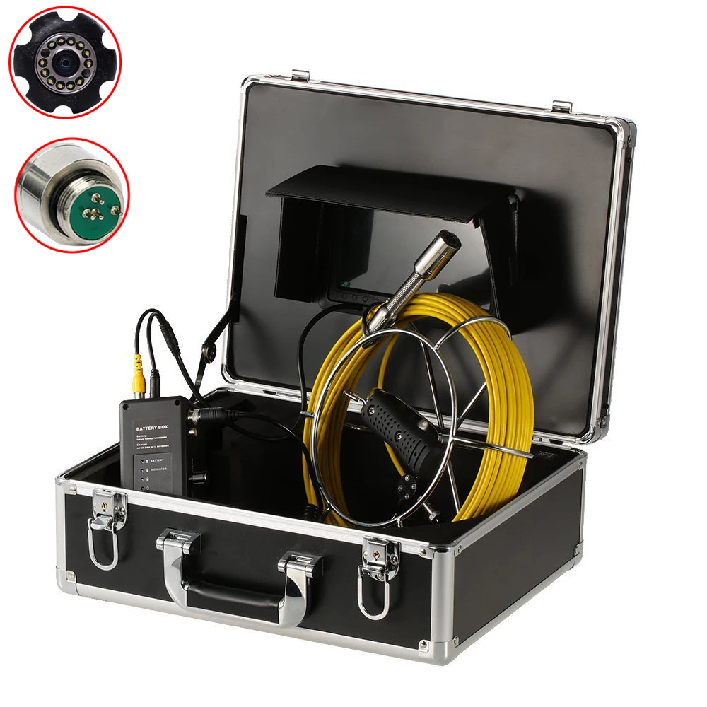 1000TVL 7 Inch Monitor 23mm Lens Industrial Endoscope 20M Cable Drain Pipe Sewer Inspection Camera System Equipment