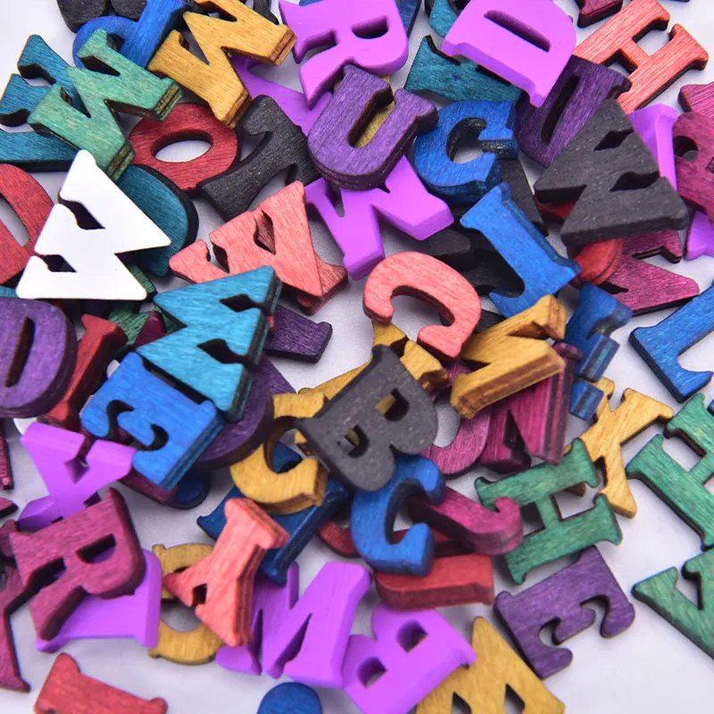 100Pcs Colorful Letters Wooden Alphabet Embellishments DIY Scrapbooking Craft Cardmaking For Home Party Birthday Decoration