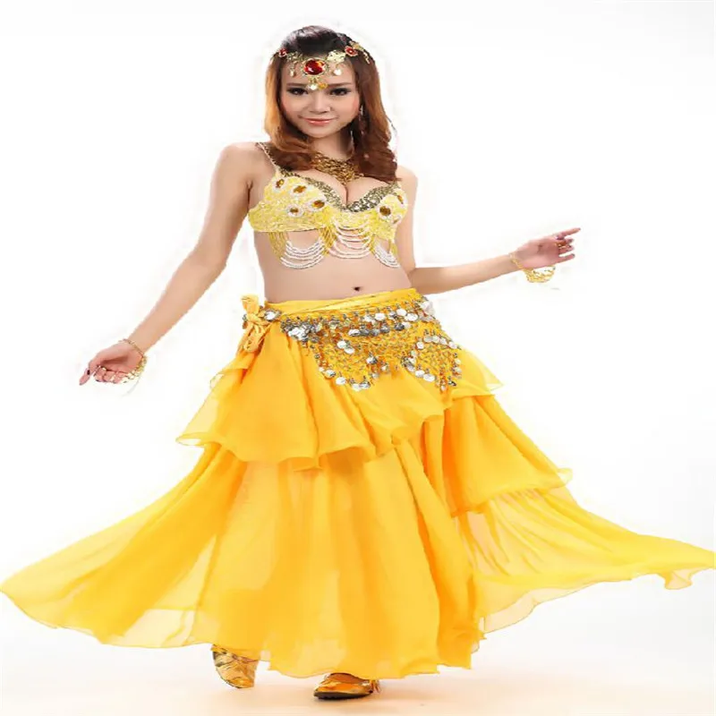 New Style Belly Dance Costume S/M/L 3pcs Bra&Belt&Skirt Sexy Dancing women dance clothes Set bellydance Indian wear