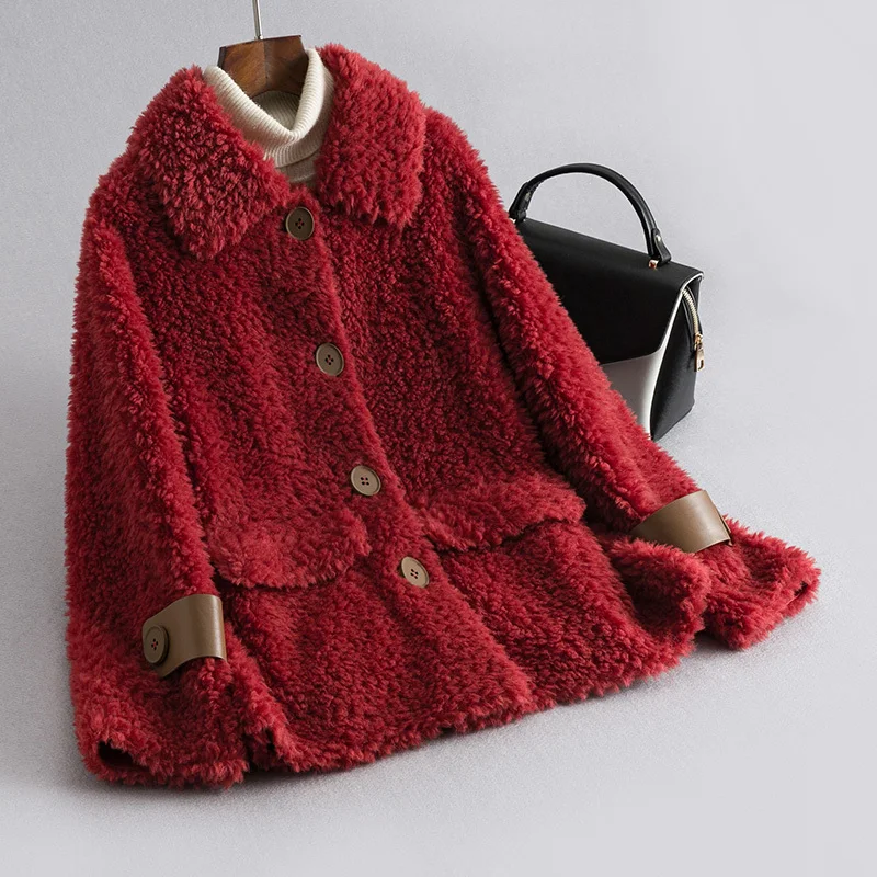 Real Fur Coat Female Autumn Winter Clothes 2019 Korean Vintage Sheep Shearing Jacket Women 100% Wool Coat Tops Hiver 2103