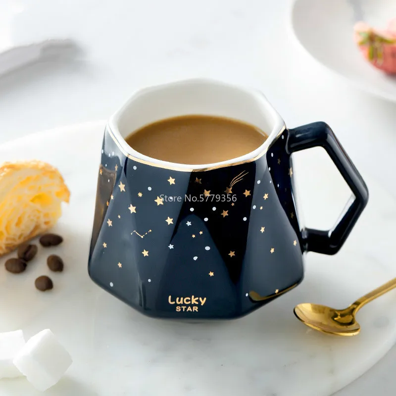 Lucky Star Mug Ceramic Coffee Mug Blue Travel Tea Cup Nordic Kitchen Table Decor Personalized Mug Gift for Men Friends