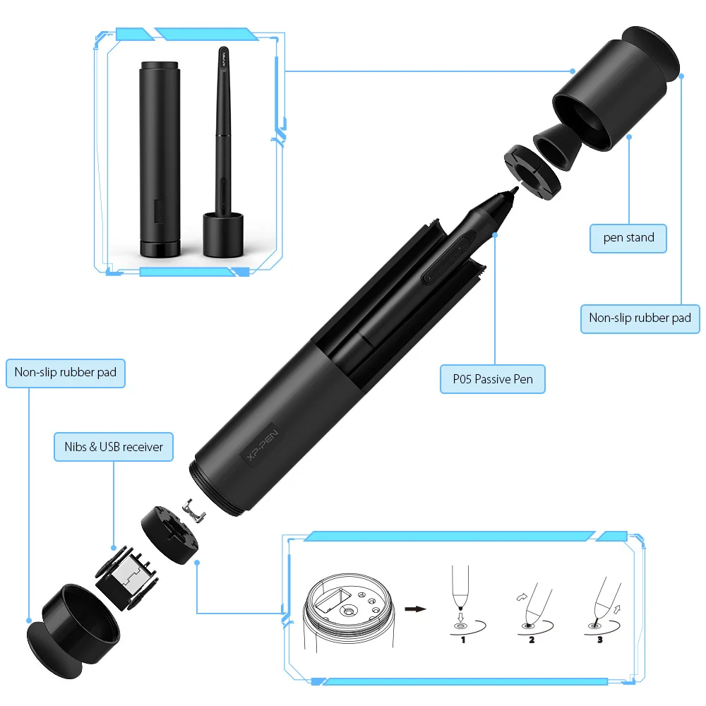 XPPen Deco 03 Wireless 2.4G Digital Graphics Drawing Tablet Drawing Pen Tablet with Battery-Free Passive Stylus and 6 Shortcut