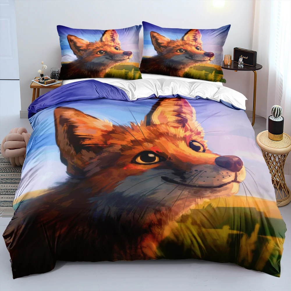 

3D Animal Comforter Covers Custom Design White Quilt Cover Sets and Pillow Covers King Queen Super King Twin Size Fox Beddings