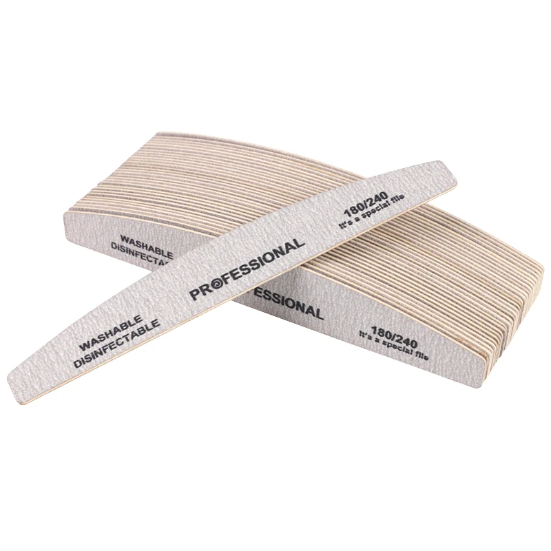 100pcs Strong Stick Wooden Nail File 180/240 Grey Boat Nail Buffer Block Manicure Pedicure Double-sided Wood Files Nail Supply