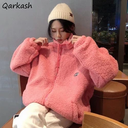 Jackets Women Lambswool Thickening Stand Collar All-match Loose Ulzzang Clothes Sweet Hot Sale Ins Streetwear Warm Soft Students