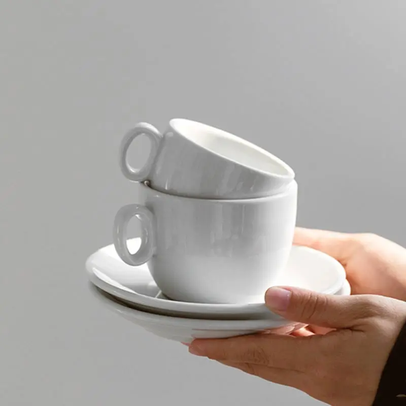 European Ceramic Coffee Cup Set Espresso Cups Latte Cappuccino Coffee Mug With Saucer Home Office Cafe Afternoon Tea Cup White