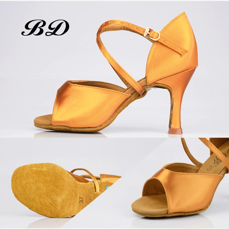 Zapatos de baile latino para mujer, cubierta de tacón de suela suave, estilo moderno, absorbente de sudor, seda satinada, BD 221