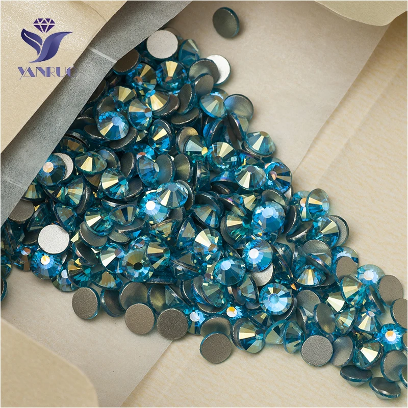 YANRUO 2058NoHF All Sizes Aquamarine AB Flatback Strass Crystals Stone Non Hotfix Rhinestones For Nail Art