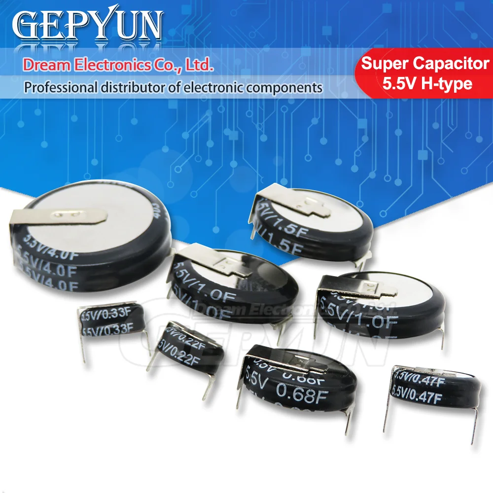 2PCS Farad Capacitor 5.5V 0.1F 0.22F 0.33F 0.47F 0.68F 1F 1.5F 4F Super Capacitor 0.1F-5.0F Double Layer Capacitor H type