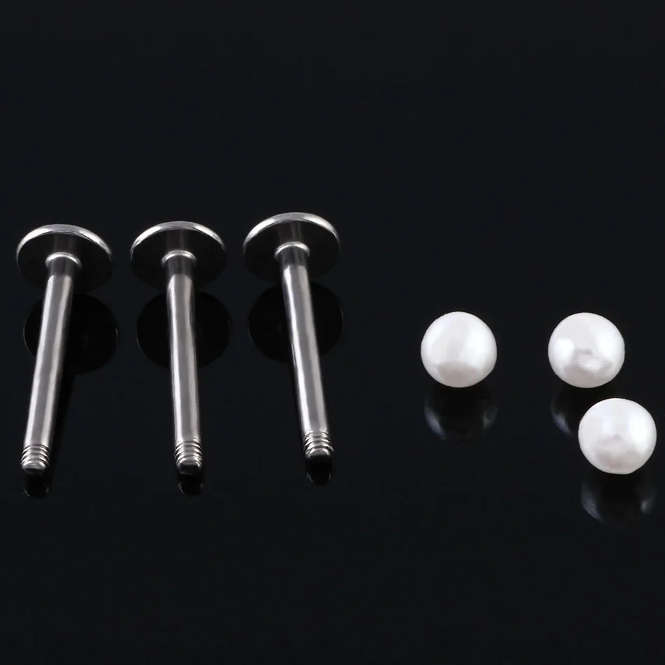 2PC 16G Surgical Steel Pearl Labret Ring Lip Piercing Ear Cartilage Lip Earrings Piercing Body Jewelry