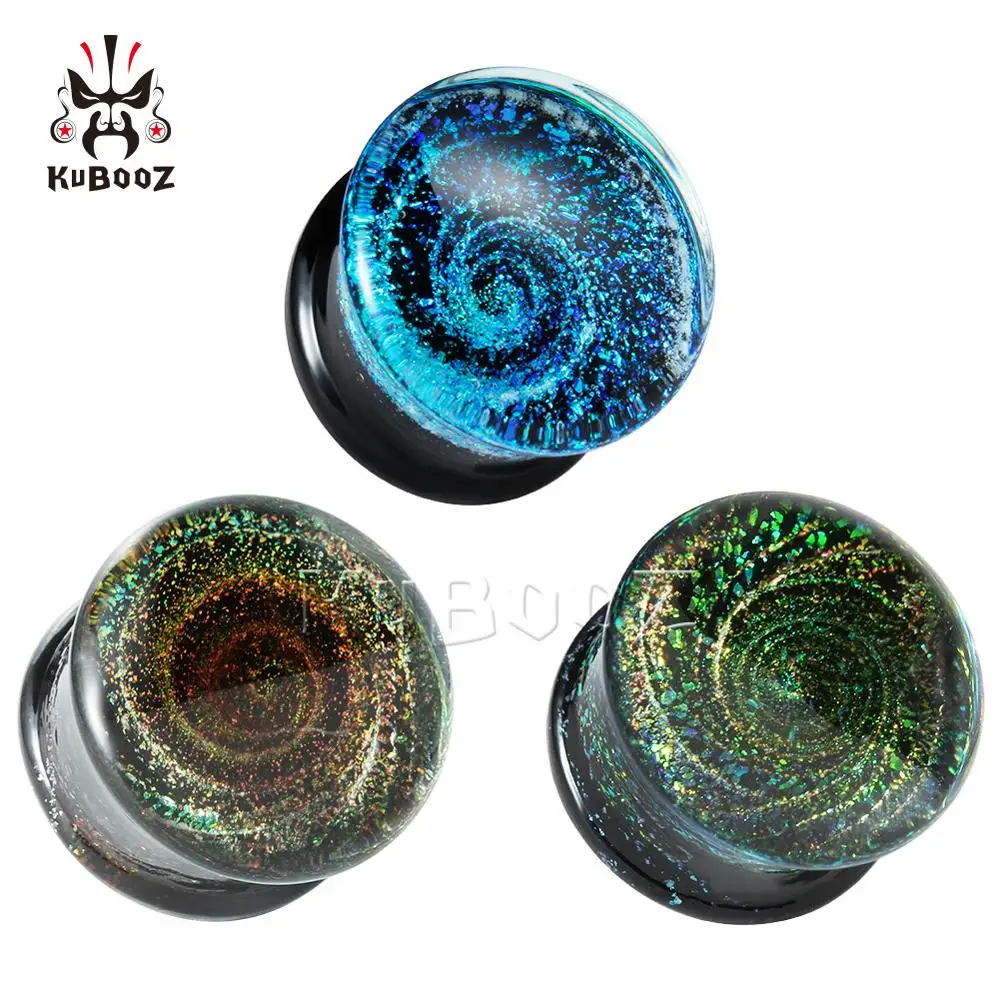 KUBOOZ Fashion Glass Galaxy tunele do uszu do przekłuwania zatyczki do kolczyków Strechers do biżuterii do ciała 2 szt.