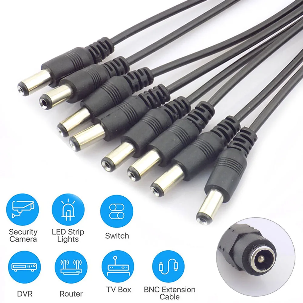 2.1x5.5mm CCTV Security Camera 1 DC Female To 2/3/4/5/6/8 Male Plug Power Cord Adapter Connector Cable Splitter for LED Strip