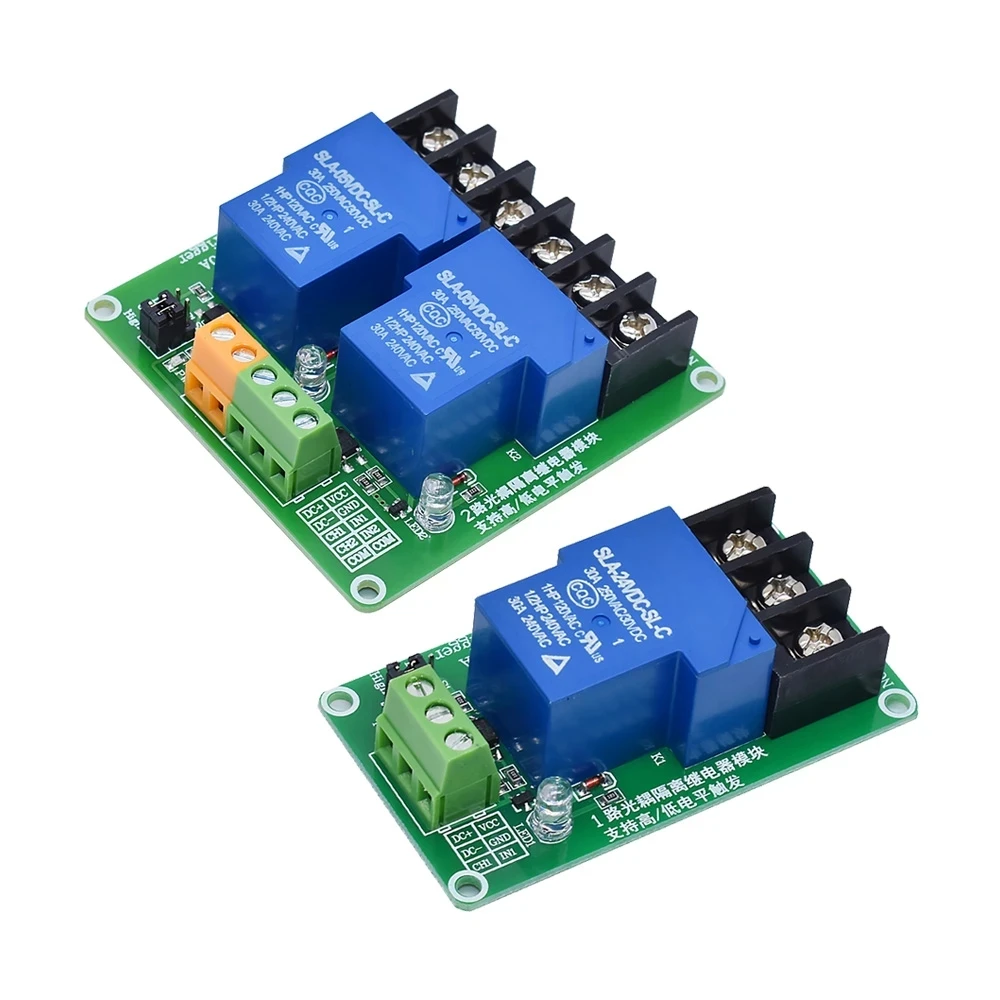 ONE TWO 1 2 channel relay module 30A with optocoupler isolation 5V 12V 24V supports high and low Triger trigger