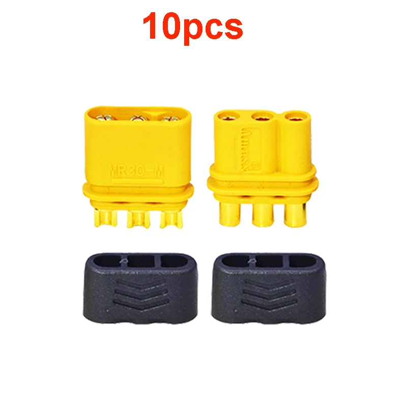 10PCS Amass MR30 Male Female Gold-plated Plug with Sheath Cover Three-pin Straight Head Connector for RC FPV Drone Accessories